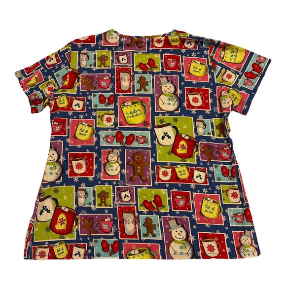 Med Couture Christmas Holiday Winter Women L Scrub Top 100% Cotton RN 64794 - Picture 4 of 9